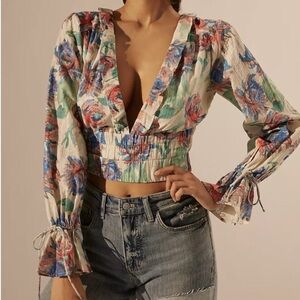 NWT Anthropologie Floral Ruffle V-Neck Blouse